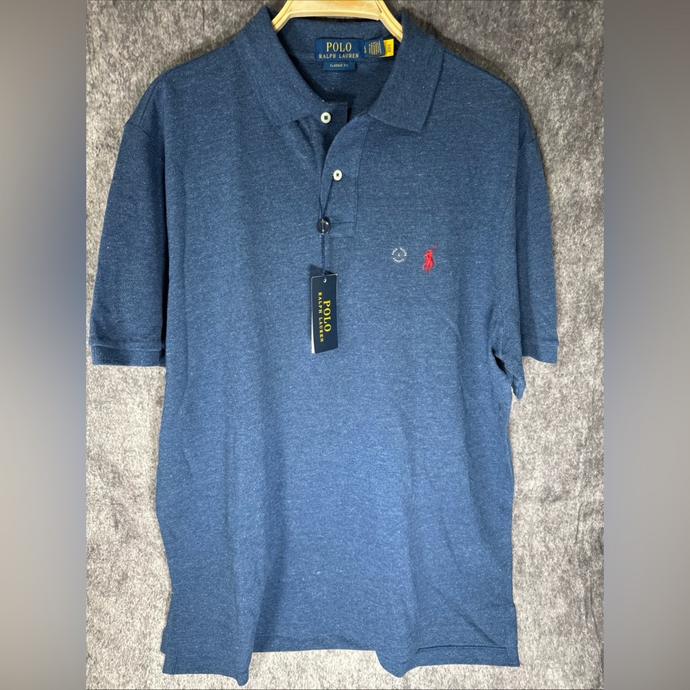 Polo Ralph Lauren Classic Fit Mesh Blue Polo Shirt Men's Size L New